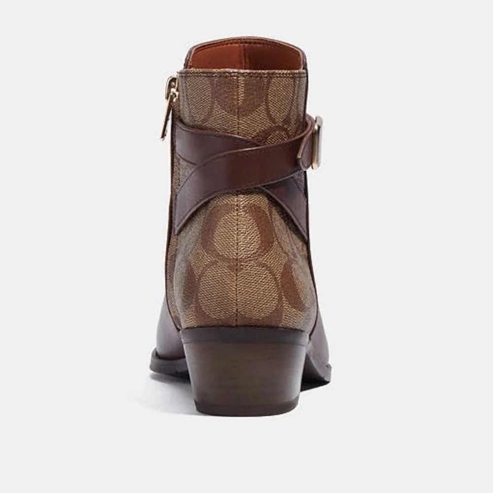 NWOT Coach Dean Booties Leather Boots Brown & Tan Gold Coach Logo Accents! New! - Picture 6 of 11